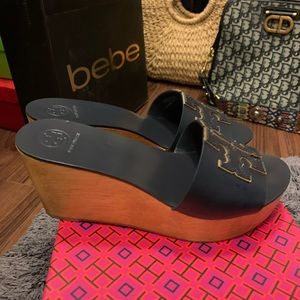 tory burch ines navy wedge slide size 7
